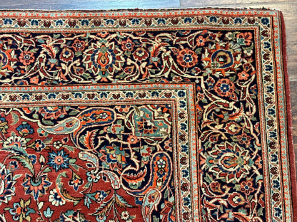 Persian Kashan Rug 4x7 Red Navy Floral Antique Carpet Elegant Medallion Design