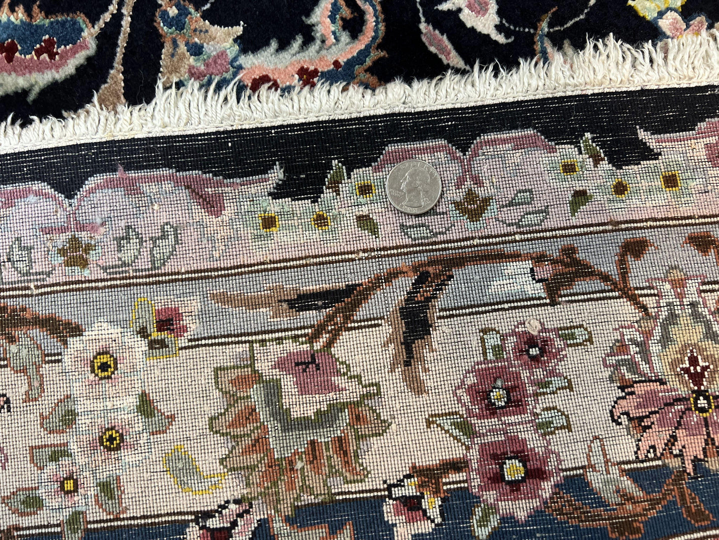 Persian Tabriz Rug 11x16 Hand Knotted Wool On Silk Floral Medallion Black Pink