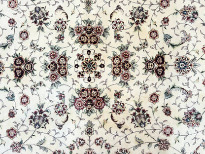 Sino Persian Rug 9x12 Hand Knotted Wool Silk Highlights Floral Allover Ivory And Dark Maroon