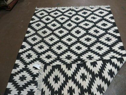 Hand Woven Wool Rug 4 Ft By 6 Ft Kilim Dhurrie Modern Oriental Area Rug Reversible