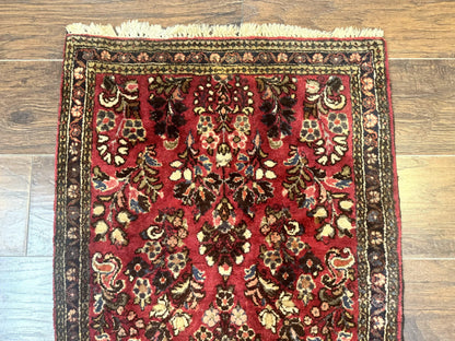 Persian Sarouk Rug 2x4 Small Hand Knotted Wool Floral Red Oriental Carpet