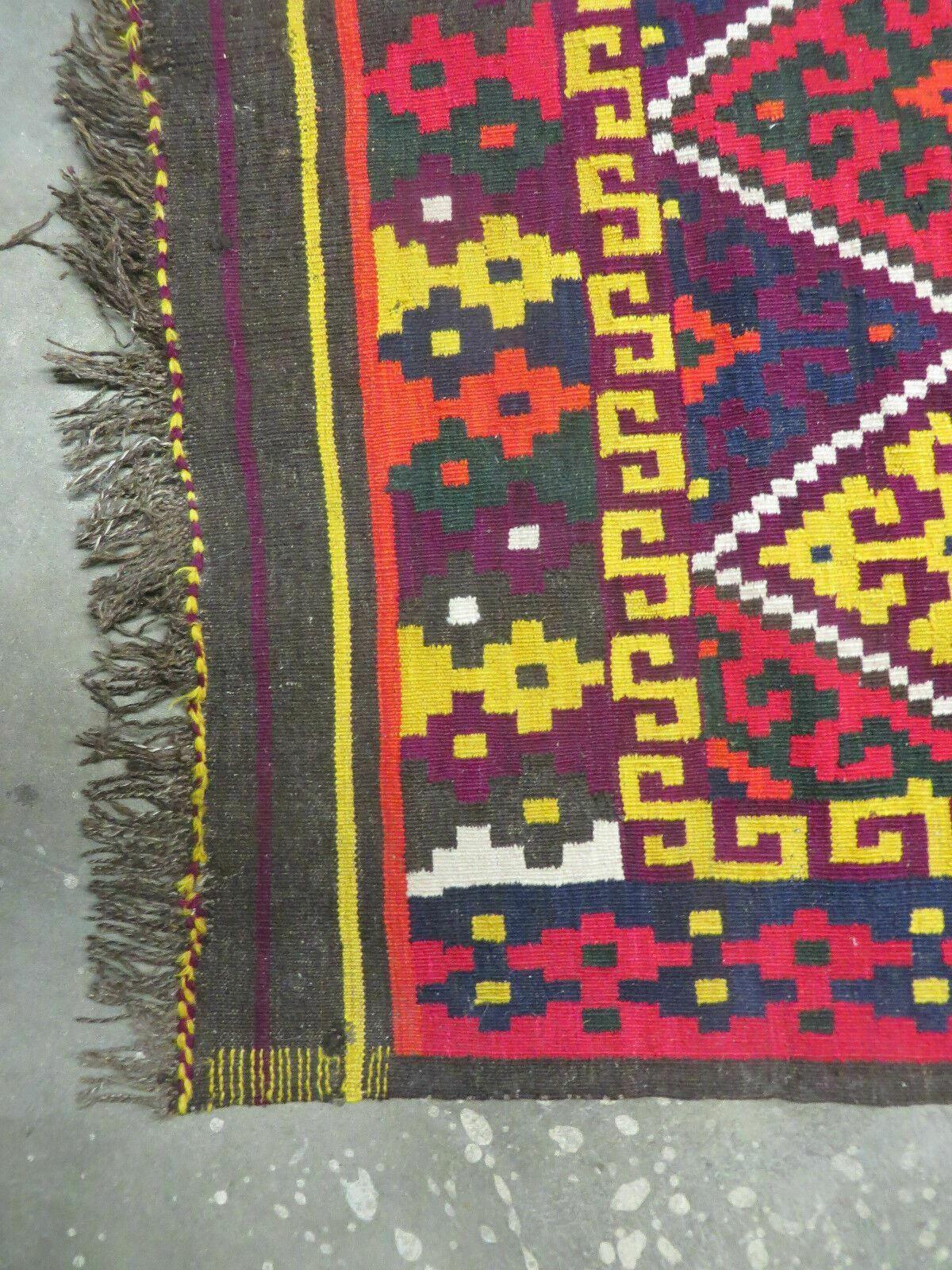 Antique Turkish Kilim Flat Weave Wool Rug 6 X 13 Veg Dye Handmade Vintage