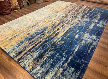 Modern Abstract Blue Area Rug 8 By 11 Feet Power Loomed Polypropylene Turkish