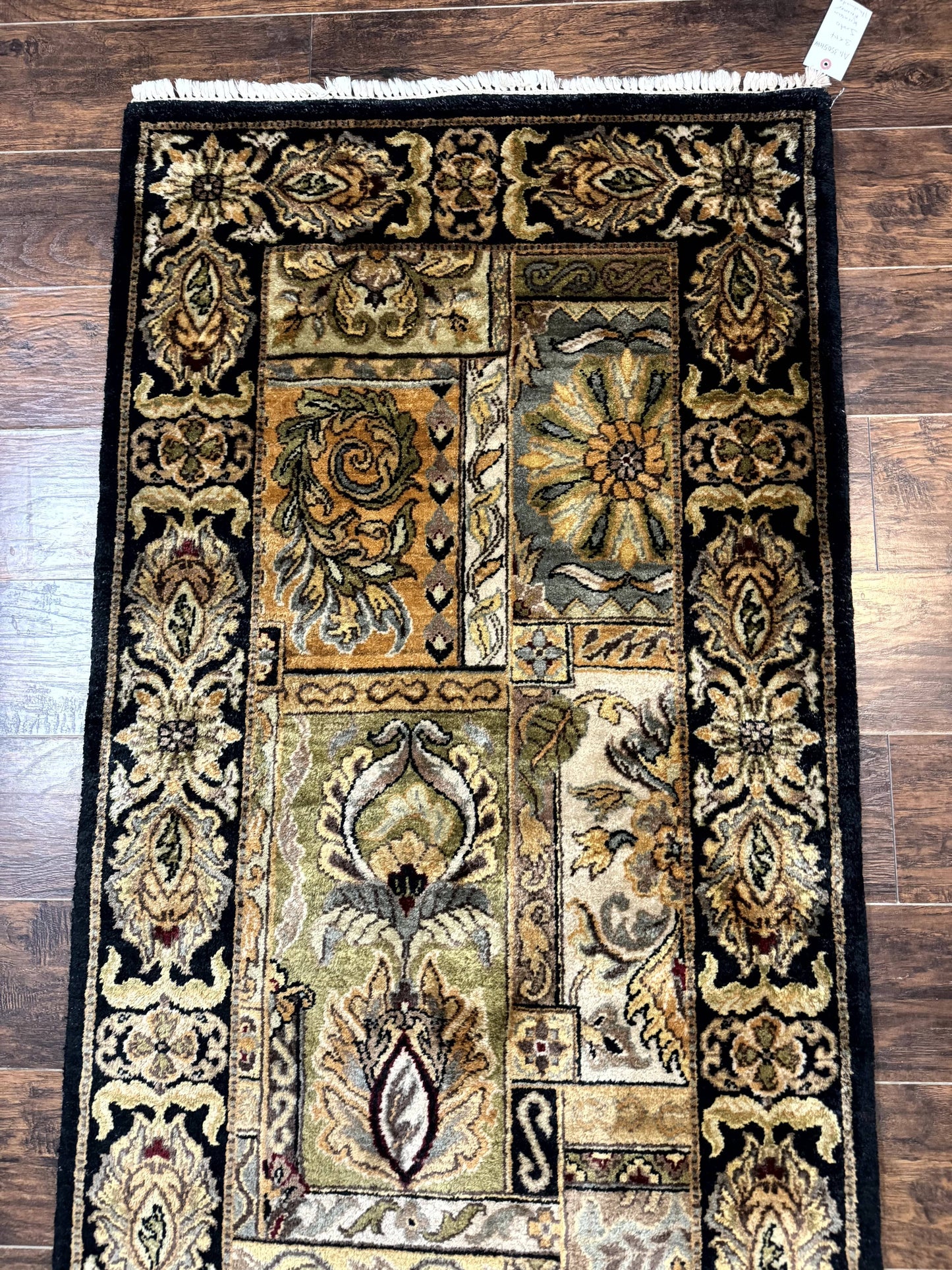 Indian Runner Rug 3x14, Panel Design, Oriental Carpet for Hallway