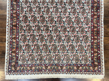 Persian Rug 4x6 Hand Knotted Ivory Mashad Kashmar Boteh Paisley Design