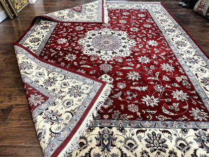 Pak Persian Rug 9x12, Maroon and Ivory, Wool Handmade Vintage