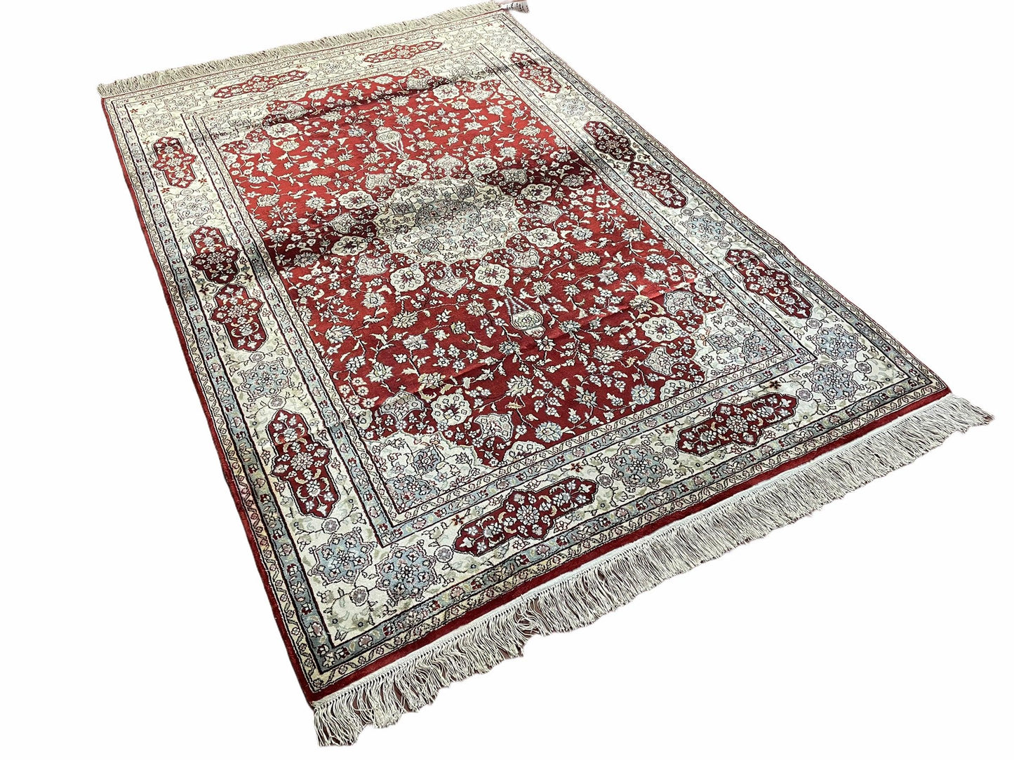 Vintage Handmade Chinese Silk Rug 4x6 Hand Knotted Oriental Silk 400 KPSI