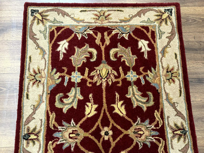 Small Floral Wool Rug 3x5, Safavieh Heritage Collection, Dark Red, Pair A