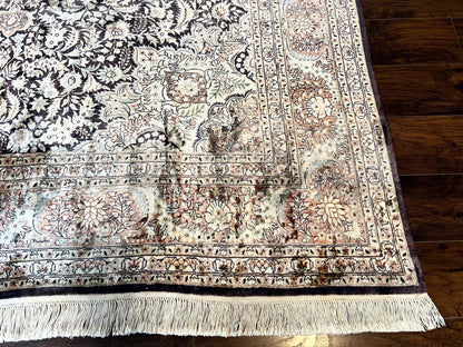 Silk Kashmiri Rug 8x10 Floral Medallion Handmade Indo Persian Vintage Silk Rug