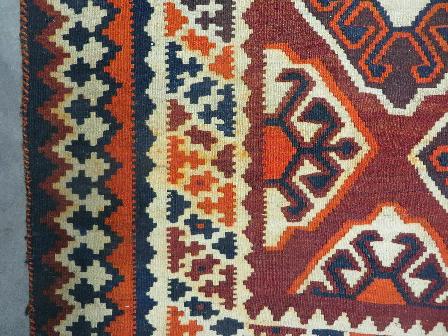 Turkish Kilim Rug Antique Handmade Flat Weave Wool Boho Chic Tribal Design