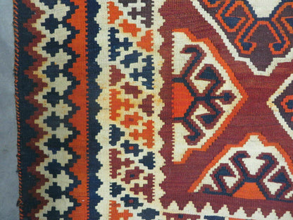 Turkish Kilim Rug Antique Handmade Flat Weave Wool Boho Chic Tribal Design