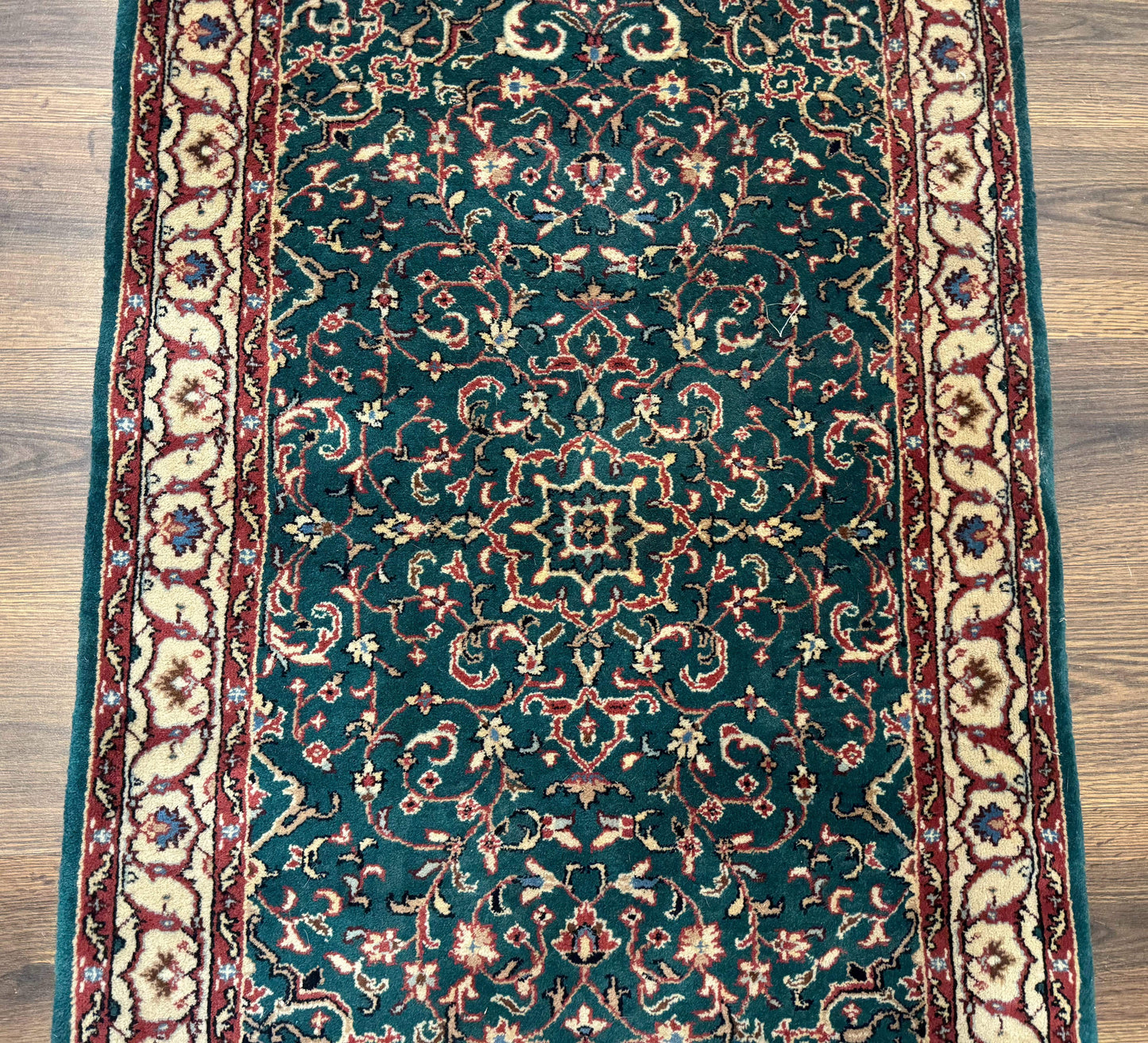 Indo Persian Rug Dark Green Hand Knotted Wool Area Rug 2.5x4 Small Oriental Carpet