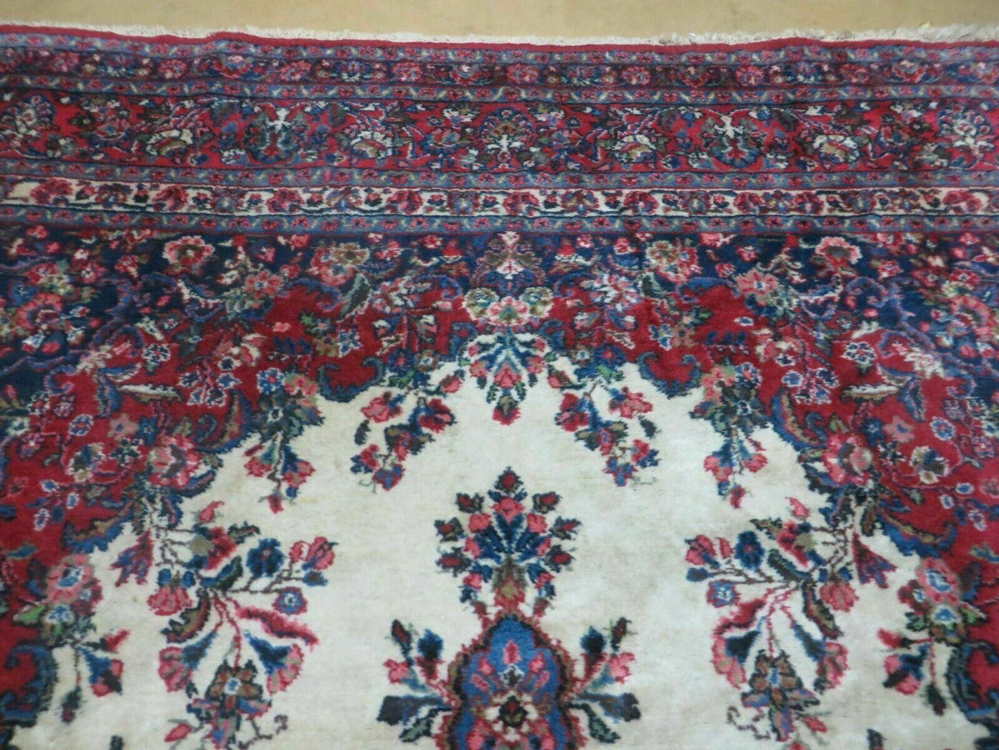 Persian Sarouk Rug 9x12 Hand Knotted Wool Antique Oriental Carpet With Vegetable Dyes