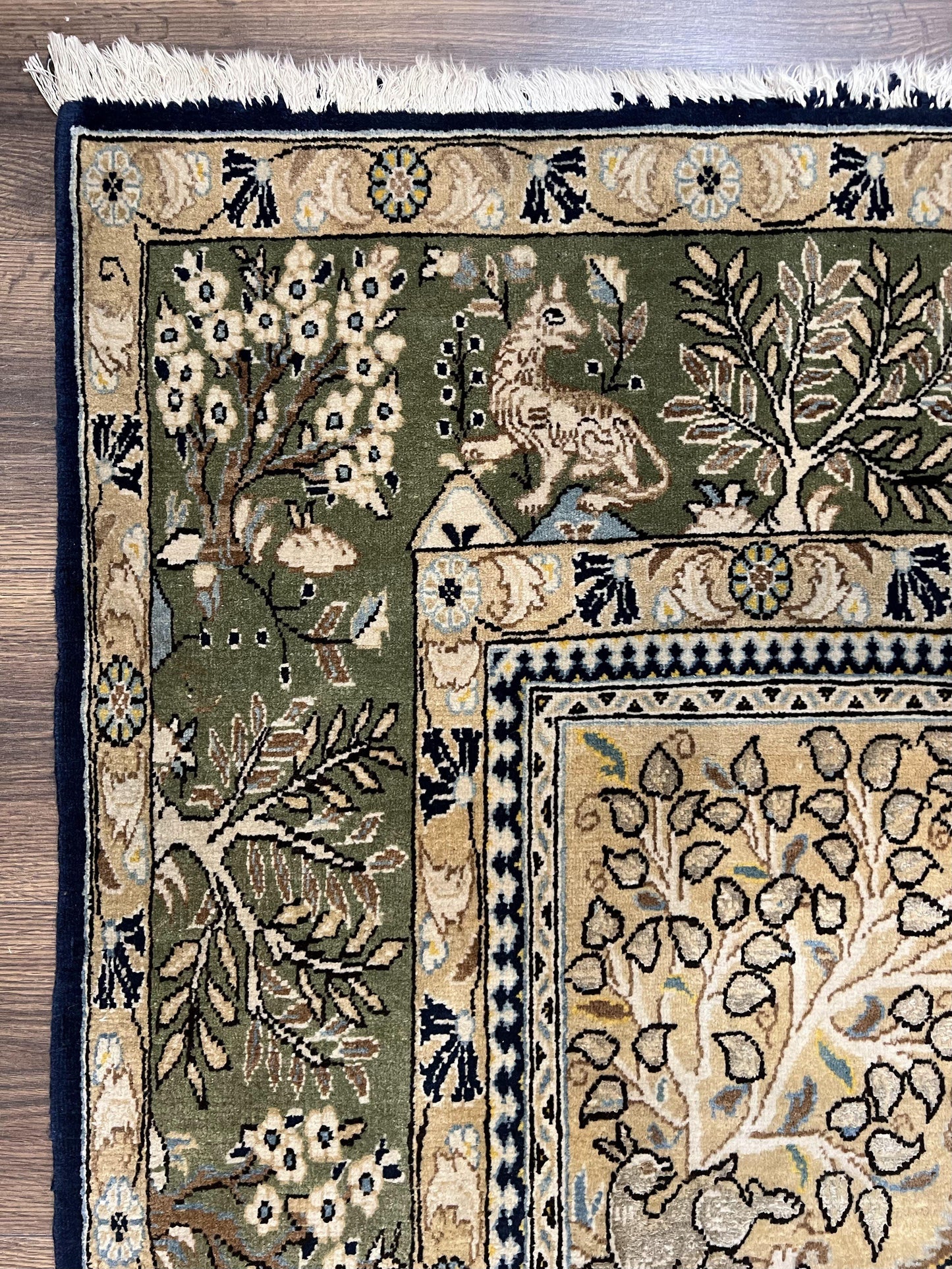 Persian Qum Rug 6x9 Hand Knotted Tree Of Life Oriental Carpet Navy Blue Green