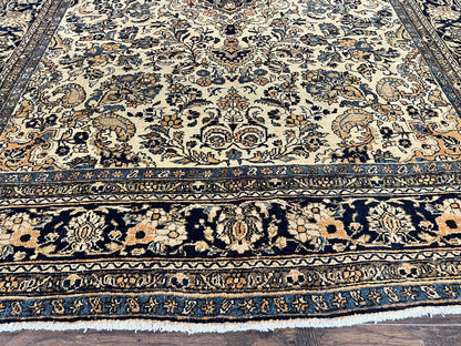 Antique Persian Rug Wool 9x11 Hand Knotted 1920s Hamadan Anjelas Floral Cream Black