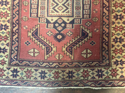 Antique Turkish Sparta Rug 3x6 Handmade Wool Kilim With Caucasian Kazak Pattern