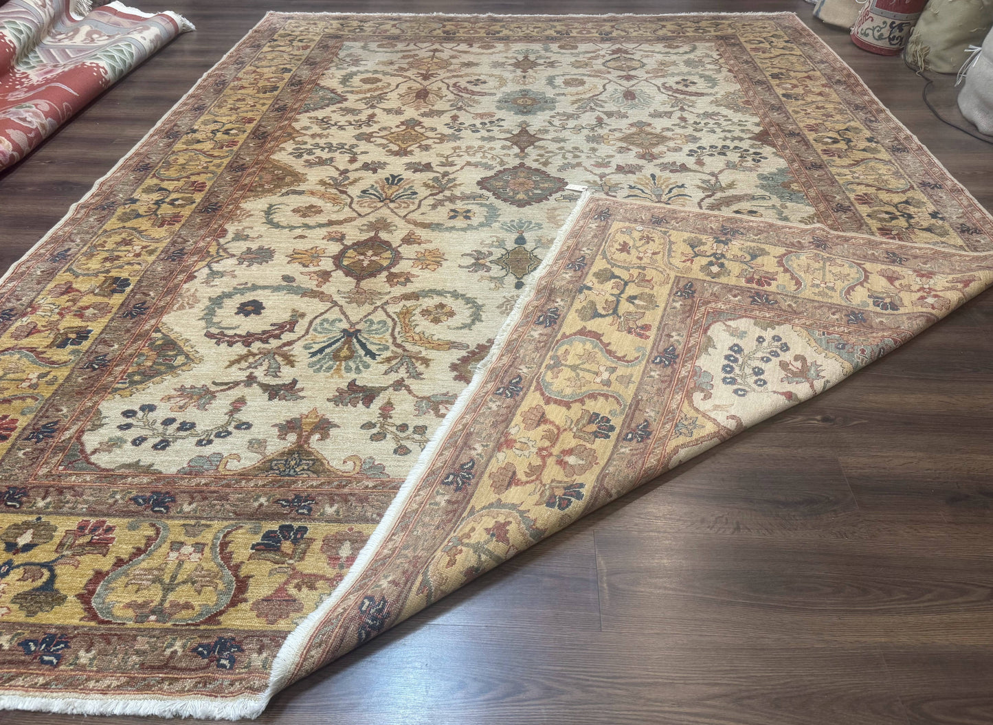 Egyptian Rug 9x12, Mahal Sultanabad Carpet, Handmade Wool Rug, Oatmeal Color