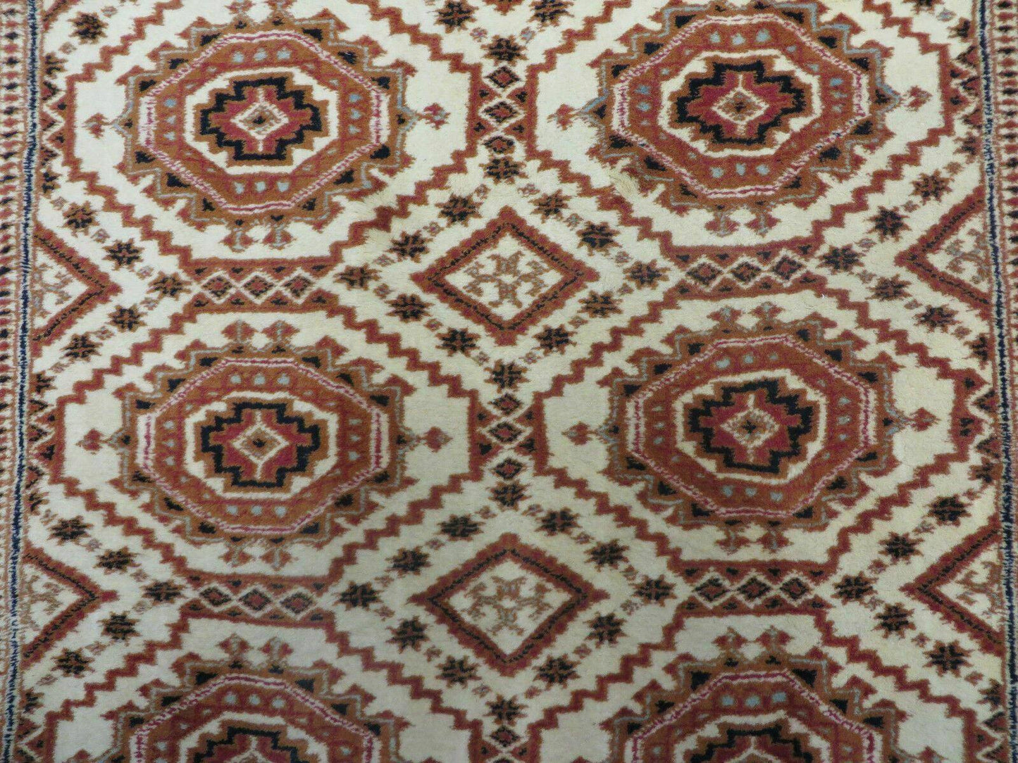 Vintage Turkoman Bokhara Wool Rug 4x7 Handmade Pakistani Ivory