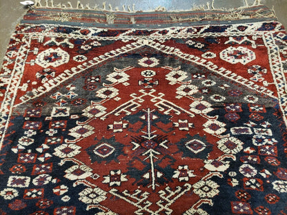 Antique Turkish Rug Bergama Wool Handmade With Vegetable Dyes Medallion Pattern 47 By 52 Inches