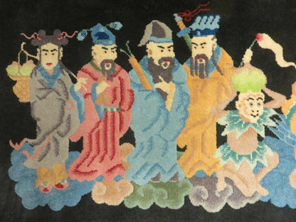 Chinese Wool Pictorial Rug Hand Knotted Vintage Confucius Immortals Scene Carpet