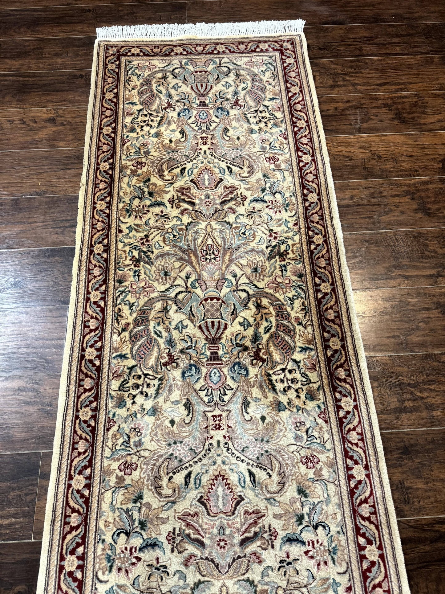 Pakistani Runner Rug 2.8 x 14, Pak Persian Hallway Rug, Cream Color