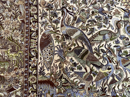 Persian Isfahan Rug 5x8 Tree Of Life With Animal Pictorials Kork Wool Silk