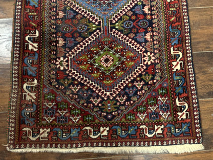 Persian Tribal Runner Rug Hand Knotted Wool Navy Blue Hallway Carpet Antique Shiraz Design