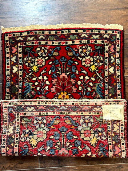 Small Persian Tribal Rug 2x3, Red Colorful Small Hamadan Carpet, Antique Persian Rug