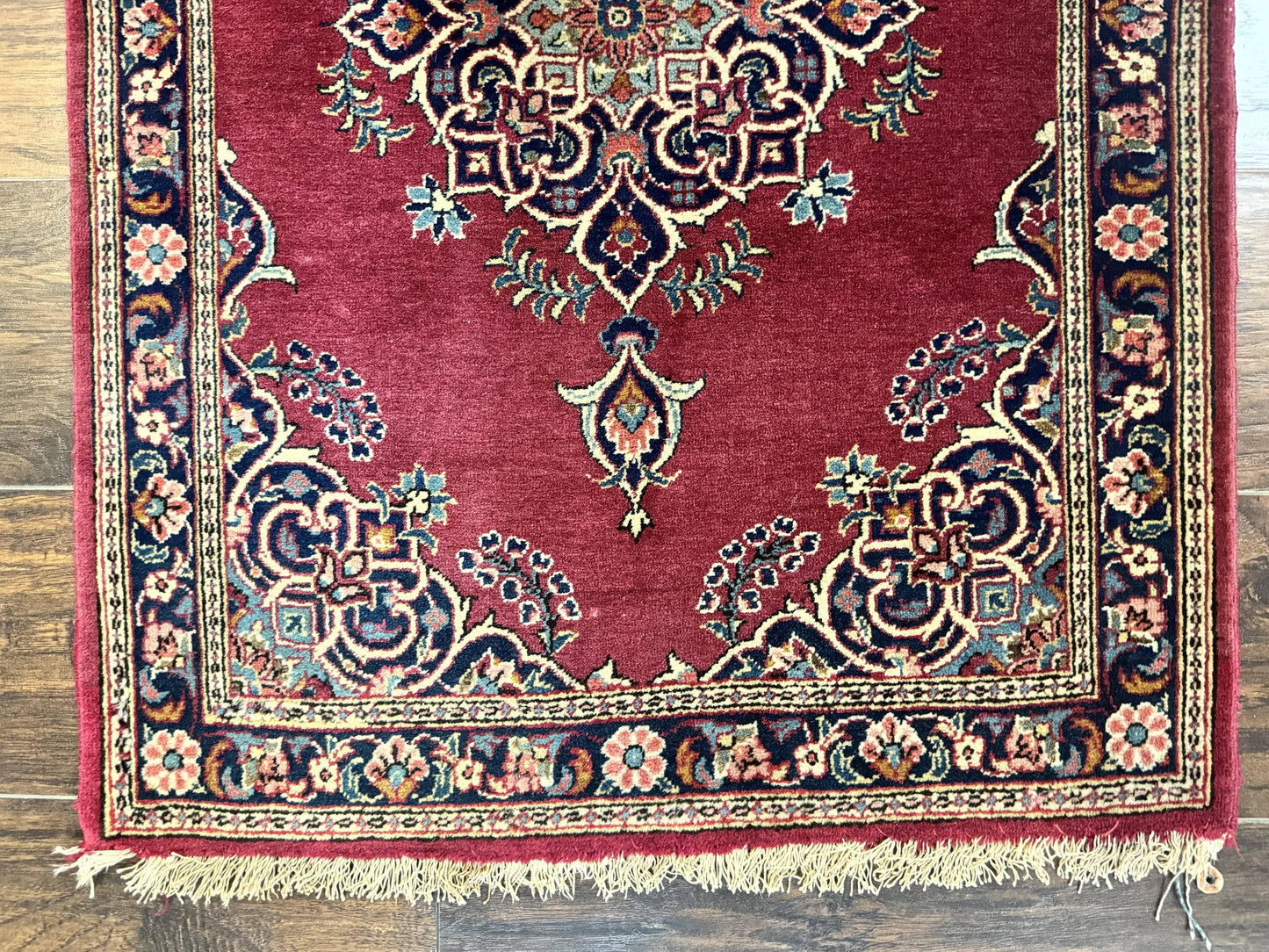 Persian Kashan Rug 2x3 Handmade Vintage Wool Semi Antique Red Navy Open Field