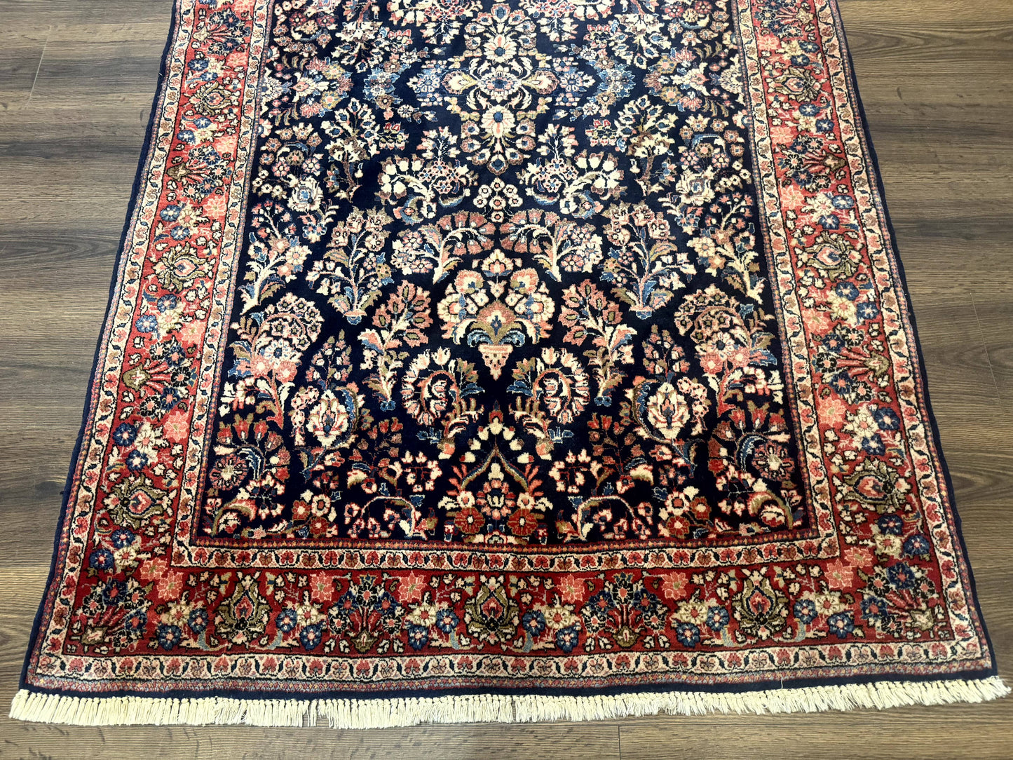 Navy Blue Persian Rug 4x6, Sarouk Mohajeran Carpet, Antique Persian Rug, Floral