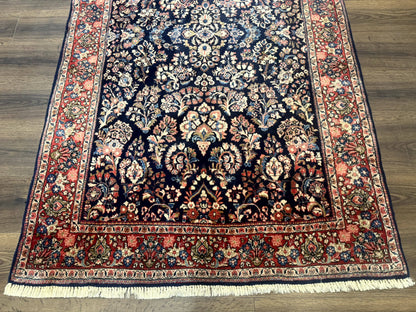 Navy Blue Persian Rug 4x6, Sarouk Mohajeran Carpet, Antique Persian Rug, Floral