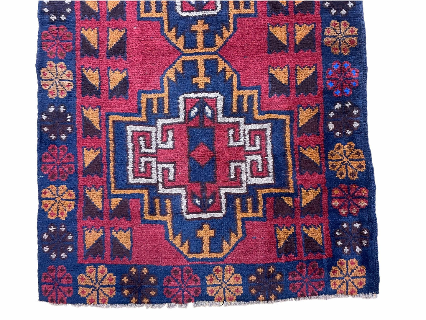 Baluchi Wool Rug Vintage Handmade Afghan 3 By 4.3 Feet Tribal Art