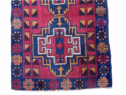 Baluchi Wool Rug Vintage Handmade Afghan 3 By 4.3 Feet Tribal Art
