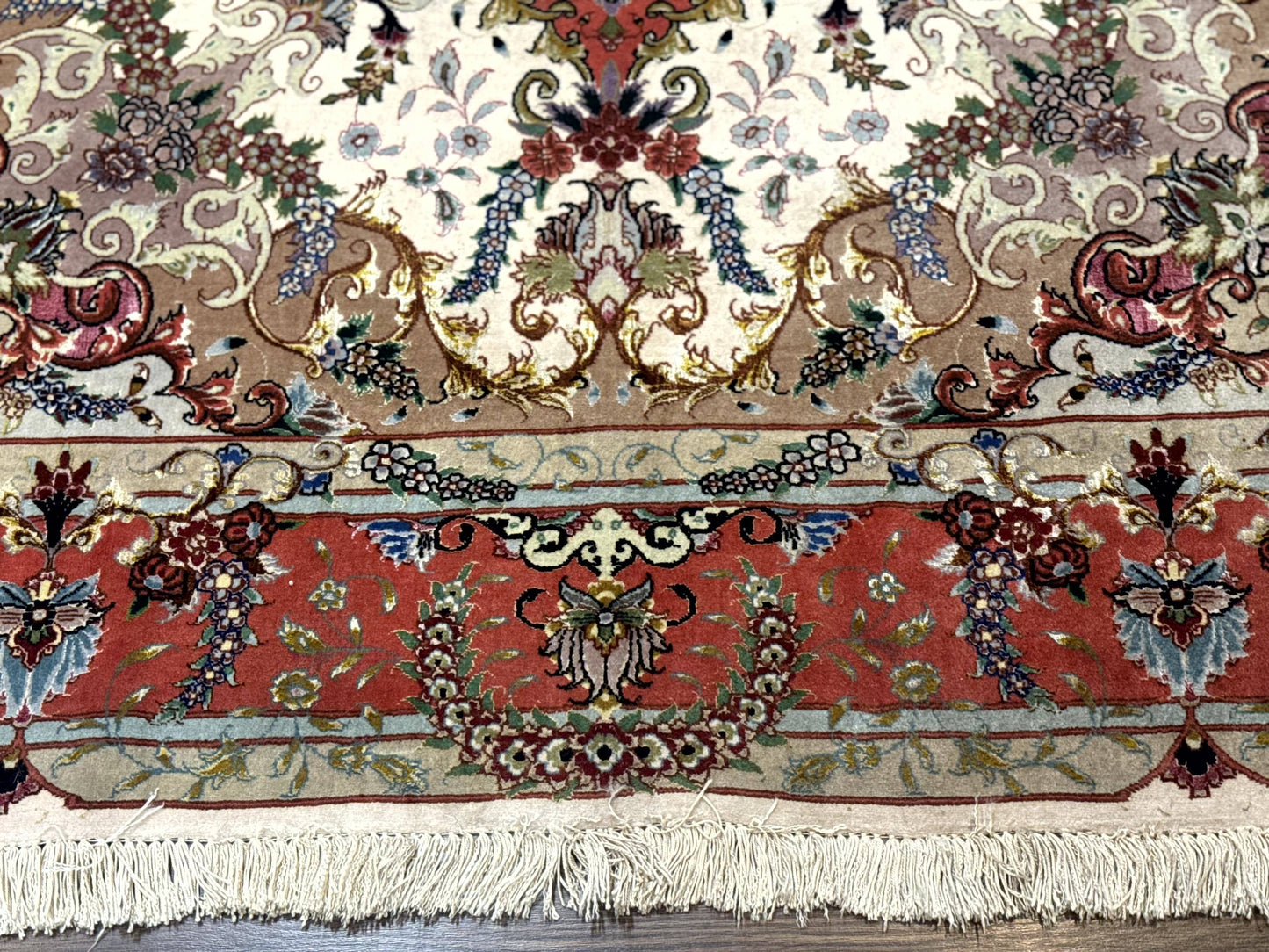 Wonderful Persian Tabriz Rug 5x7, Very Fine 440 KPSI, Ivory and Coral, Rare