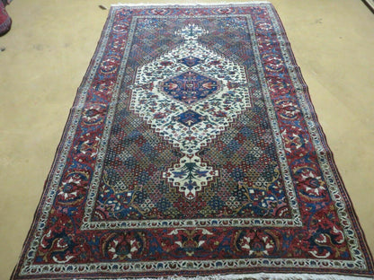Turkish Floral Oriental Medallion Wool Rug 4x7 Vintage Handmade Vegetable Dye