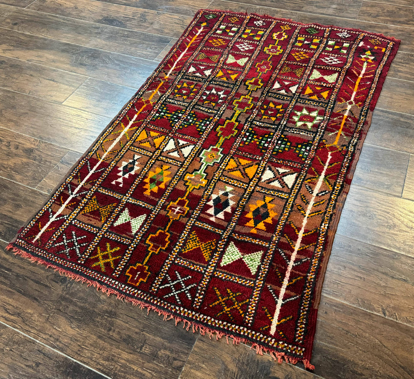 Moroccan Berber Rug Tribal 3x5 Geometric Wool Area Rug Red Orange Brown