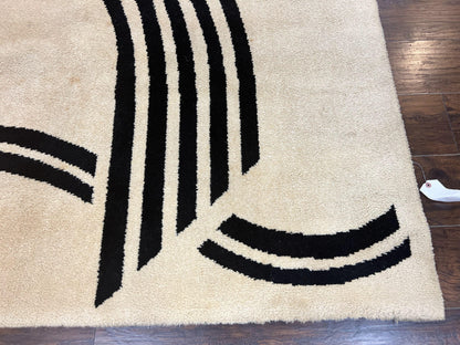 Modern Rug 6x9 Cream and Black Abstract Pattern Wool Area Rug