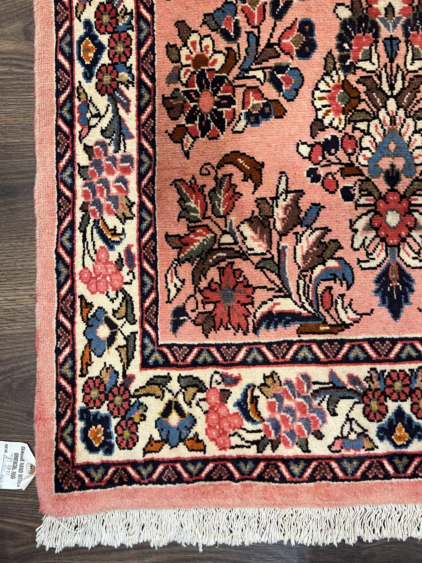 Persian Runner Rug 2.9 x 13.6, Semi Antique Vintage Persian Sarouk Hallway Rug, Wool Oriental Runner, Salmon and Cream, Floral Allover Hand Knotted