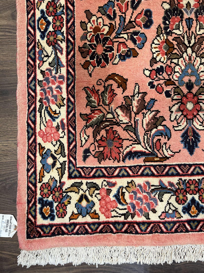 Persian Runner Rug 2.9 x 13.6, Semi Antique Vintage Persian Sarouk Hallway Rug, Wool Oriental Runner, Salmon and Cream, Floral Allover Hand Knotted