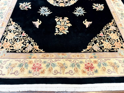 Chinese Wool Rug Hand Knotted Vintage Floral Medallion 9x12 Oriental Carpet