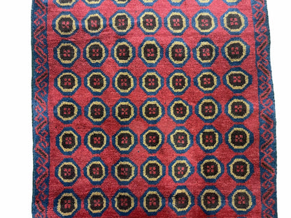 Balouchi Rug Vintage Handmade Tribal Wool Area Rug Afghan Red Beige Blue 3x4ft