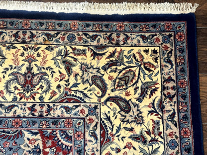 Persian Kerman Rug 10x14 Wool Floral Medallion Handmade Blue And Beige