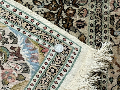 Indian Kashmiri Silk Rug 4x7, Tree of Life Design, Very Fine 380 KPSI, Birds