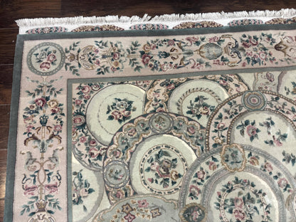 Pak Persian Rug Wool 9x12 Hand Knotted With Silk Highlights Floral Green European Design