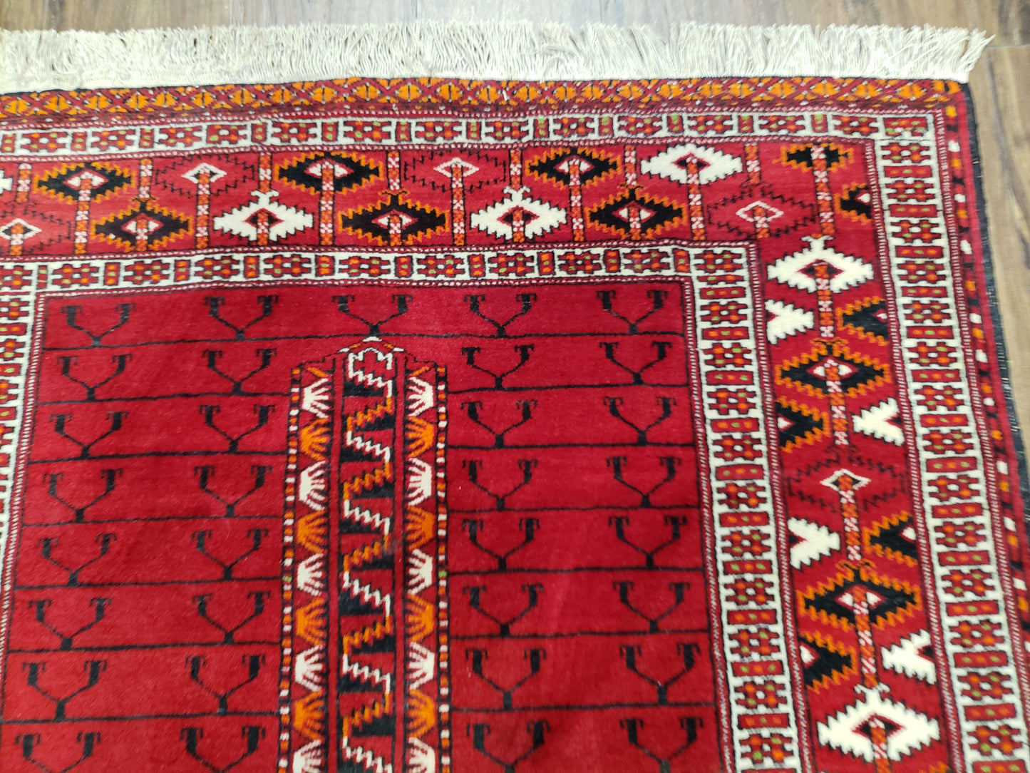 Turkoman Rug Antique 4x5 Handmade Wool Red Tribal Persian Tekkeh Ersari