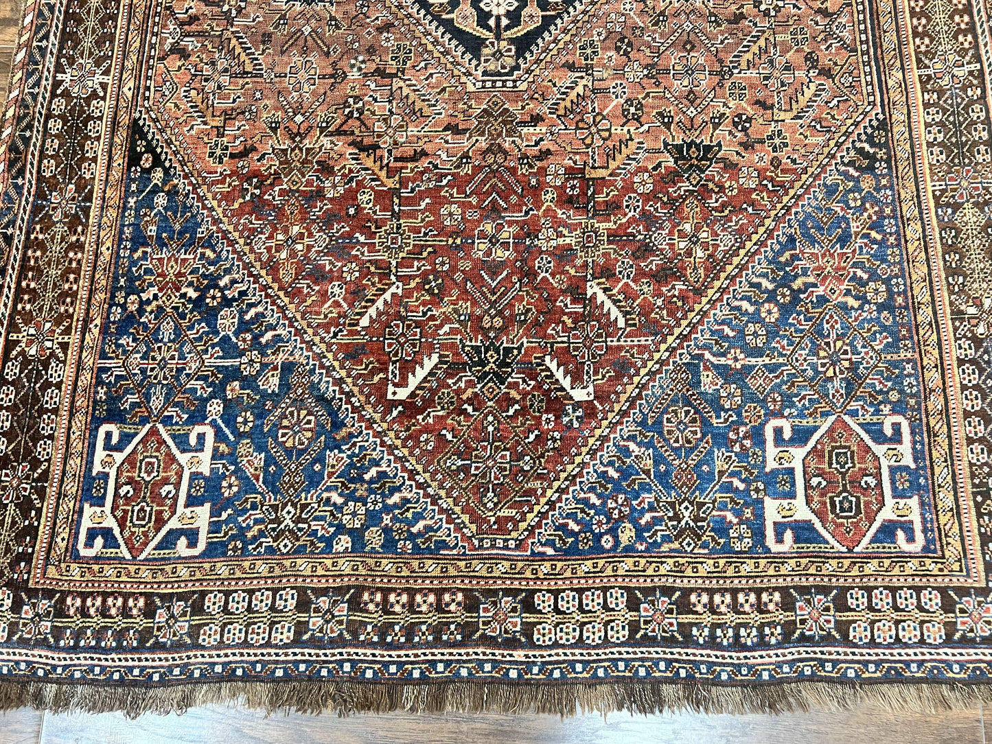 Antique Persian Shiraz Tribal Rug 6x8 Hand Knotted Wool Carpet Red Blue Geometric Design