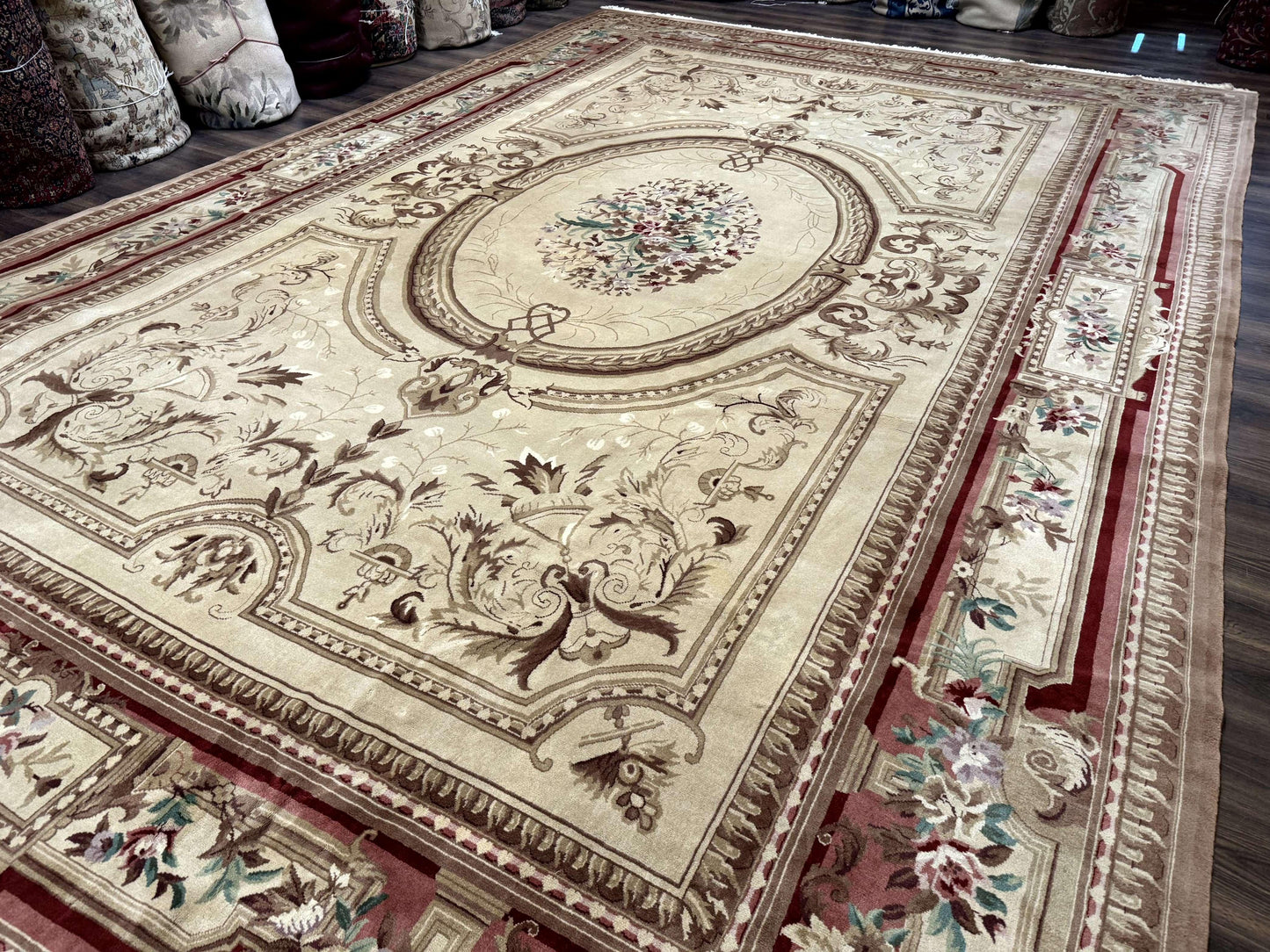 Palace Size Aubusson Rug 12x18, Extra Large, French European Carpet, Soft Wool Pile, Elegant