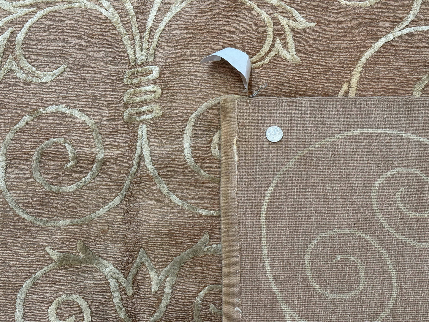 Tibetan Rug Hand Knotted Wool Silk 9x12 Beige Modern Handmade Carpet