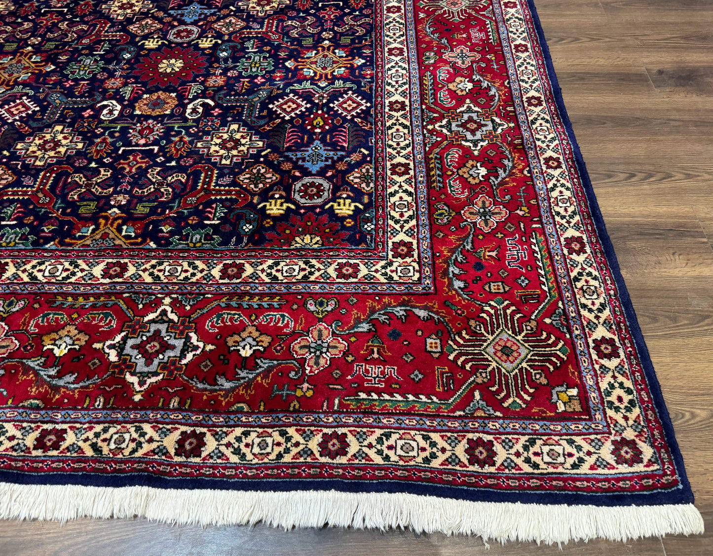 Large Persian Tabriz Rug 10x16 Navy Blue And Red Allover Pattern Hand Knotted Wool Carpet