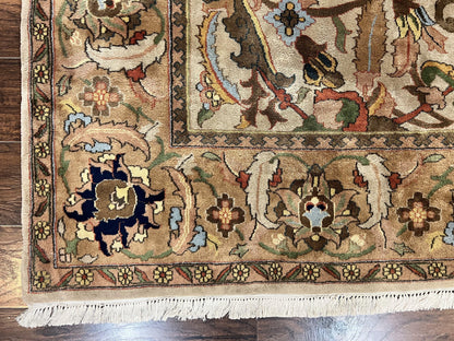 Indian Agra Rug 8x10, Wool Vintage Handmade Carpet, Gray Brown